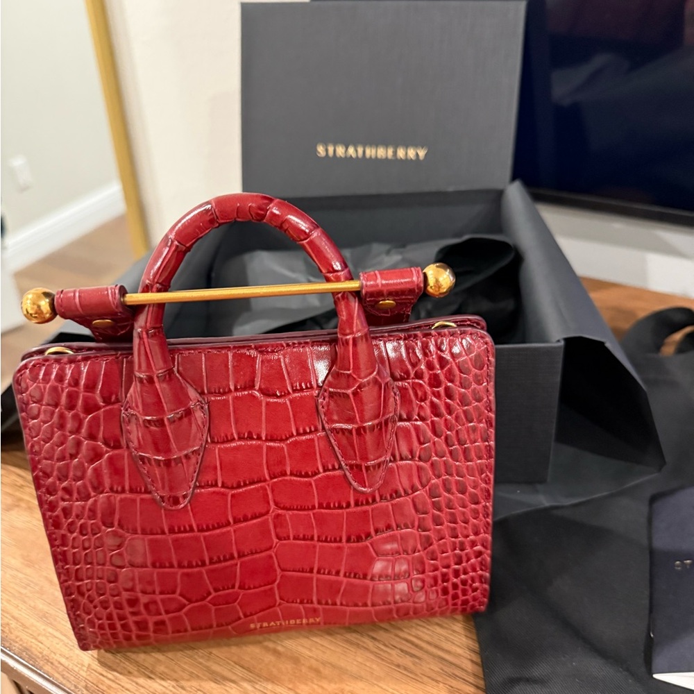 Strathberry Red Croc-Embossed Mini Bag Crossbody - Picture 3 of 10